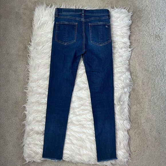 Rag & Bone 10 Inch Ankle Skinny Stretch Denim Dark Wash Raw Hem Jeans - Picture 5 of 8